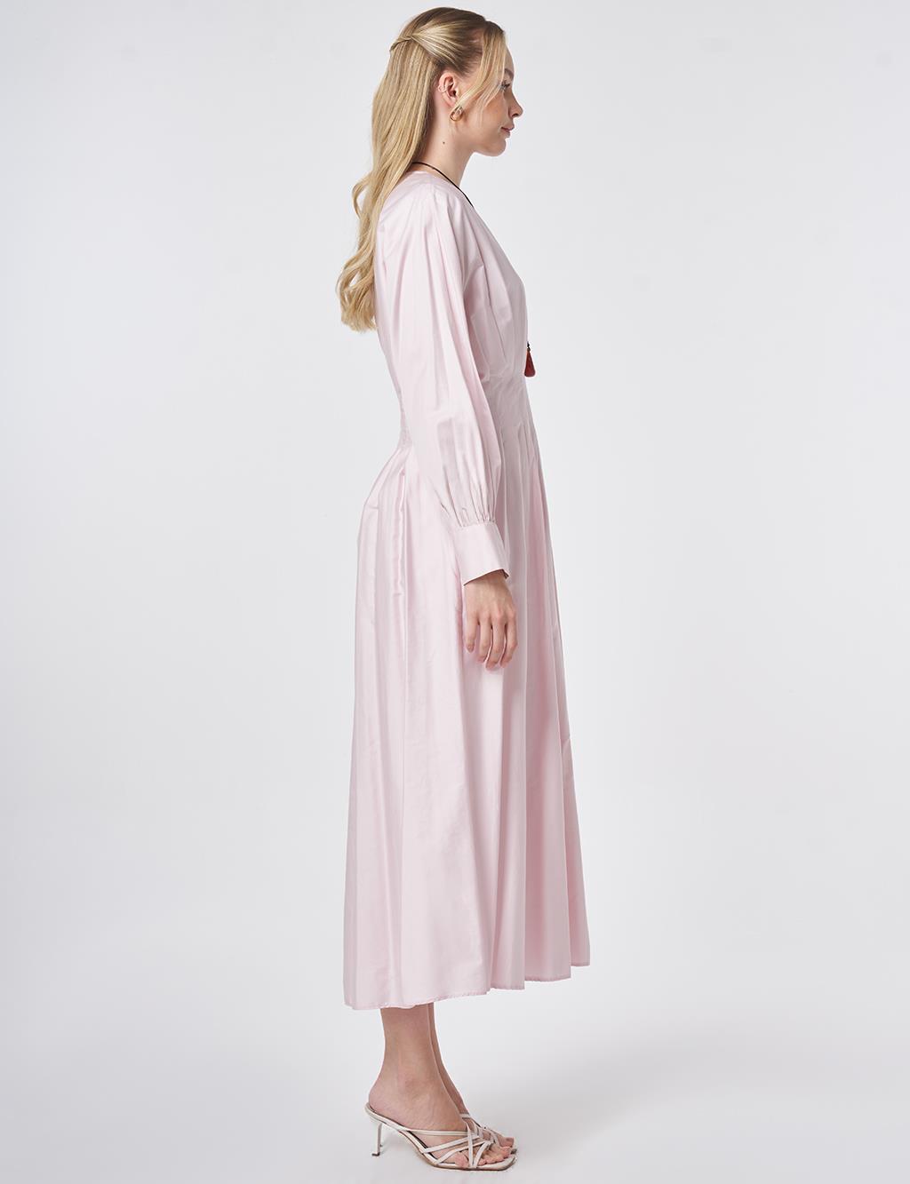 100% Cotton Pleated Detail Dress Powder Pink
