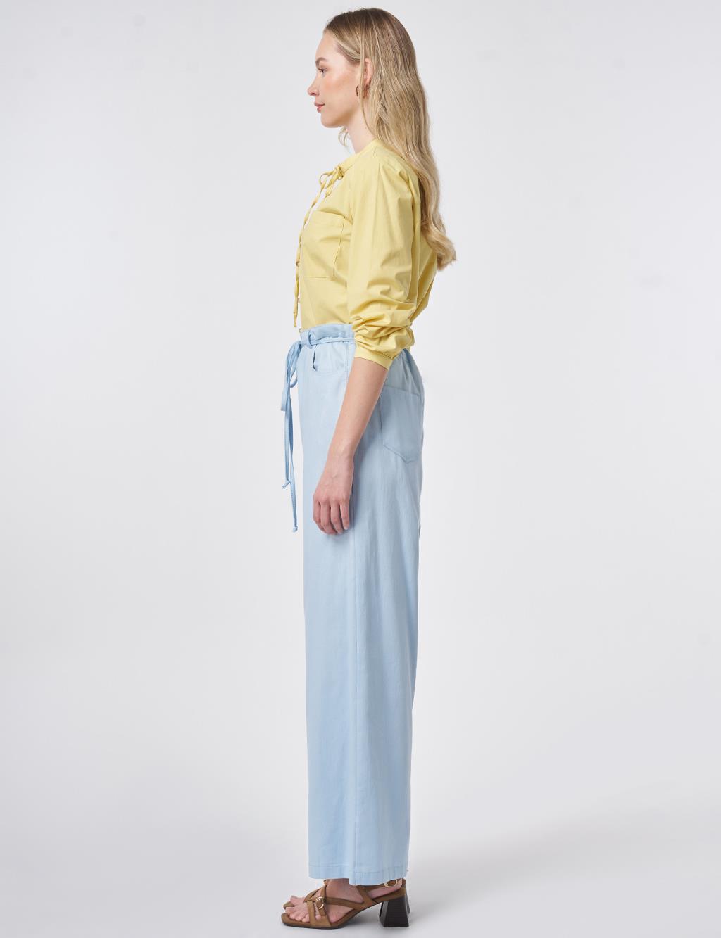 İp Kemerli Non Denim Pantolon Mavi 