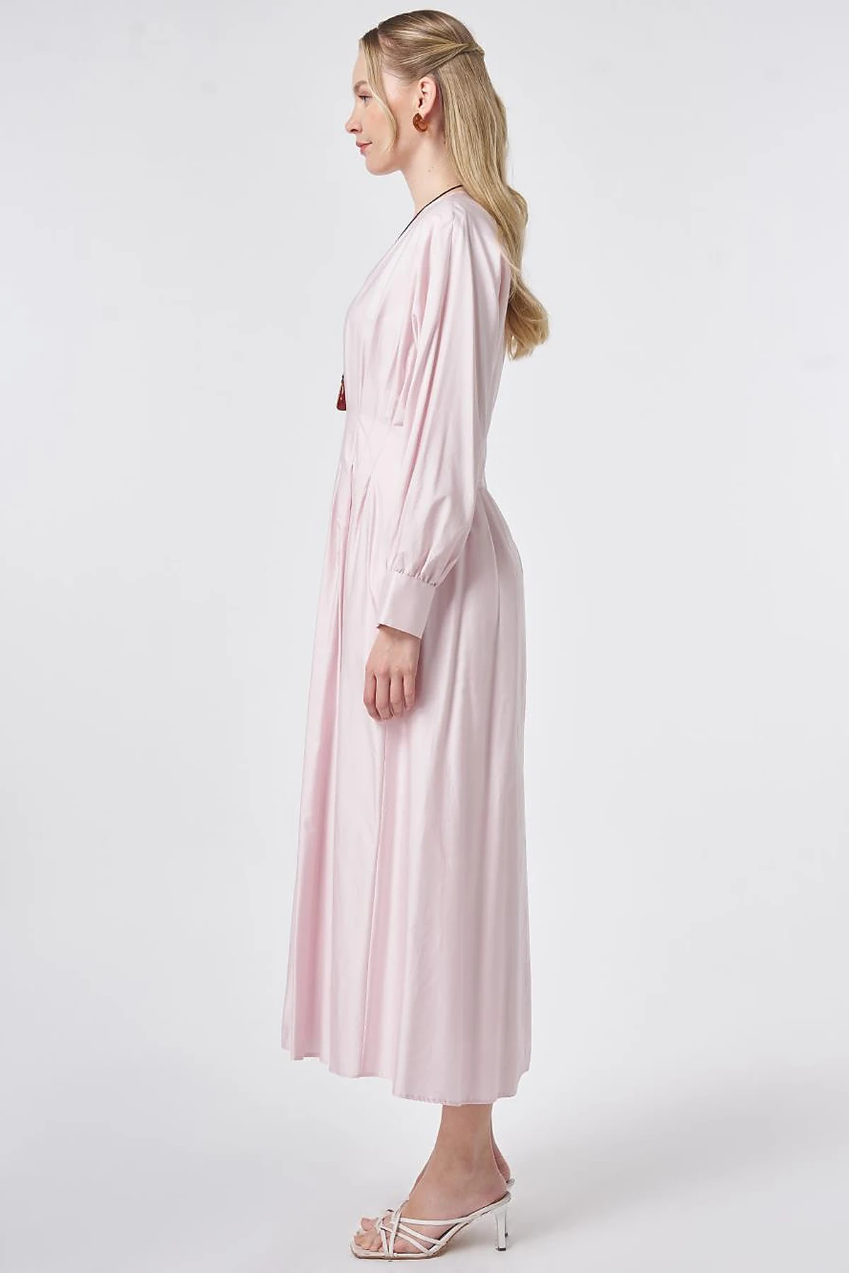 100% Cotton Pleated Detail Dress Powder Pink