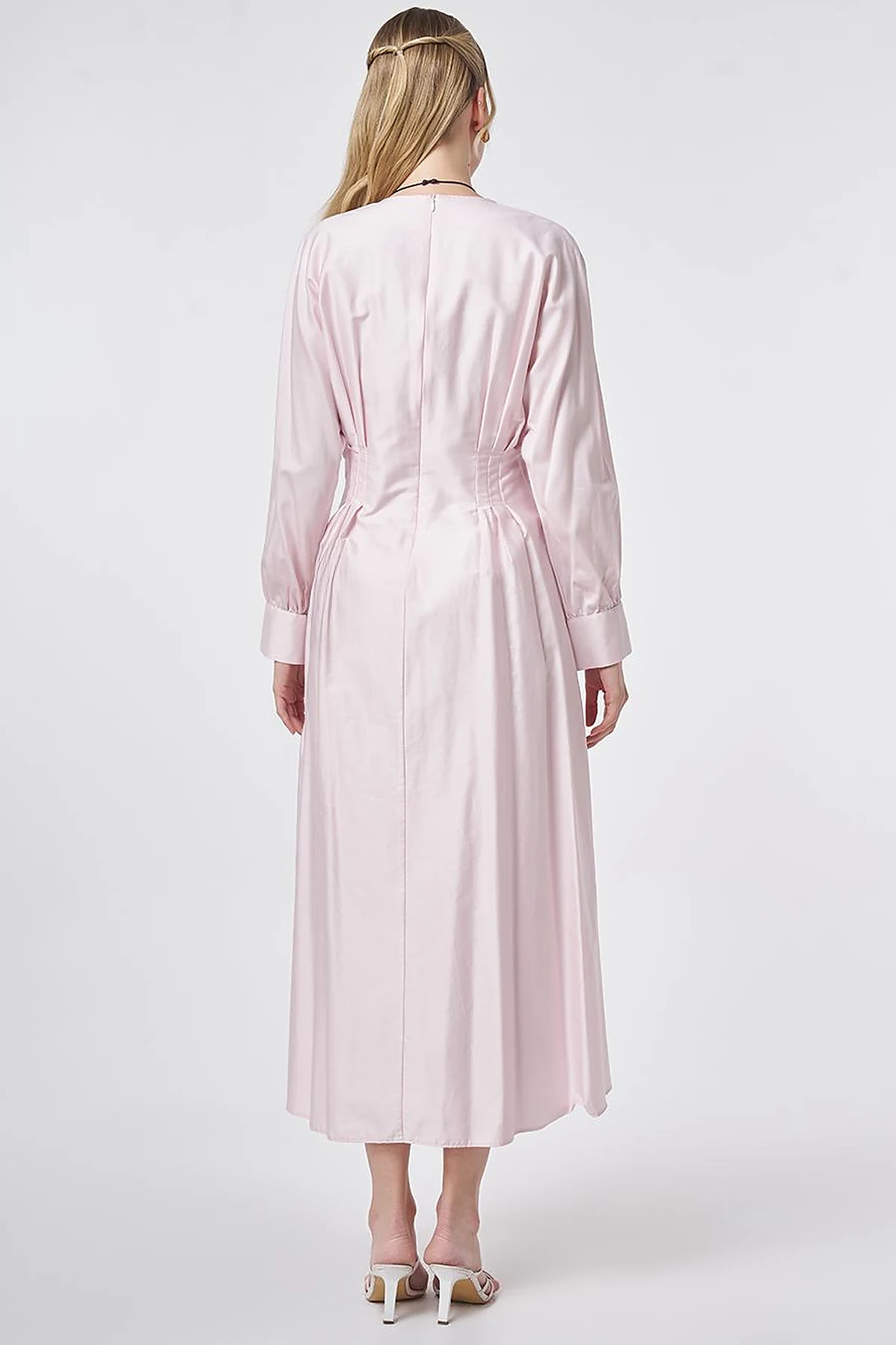 100% Cotton Pleated Detail Dress Powder Pink