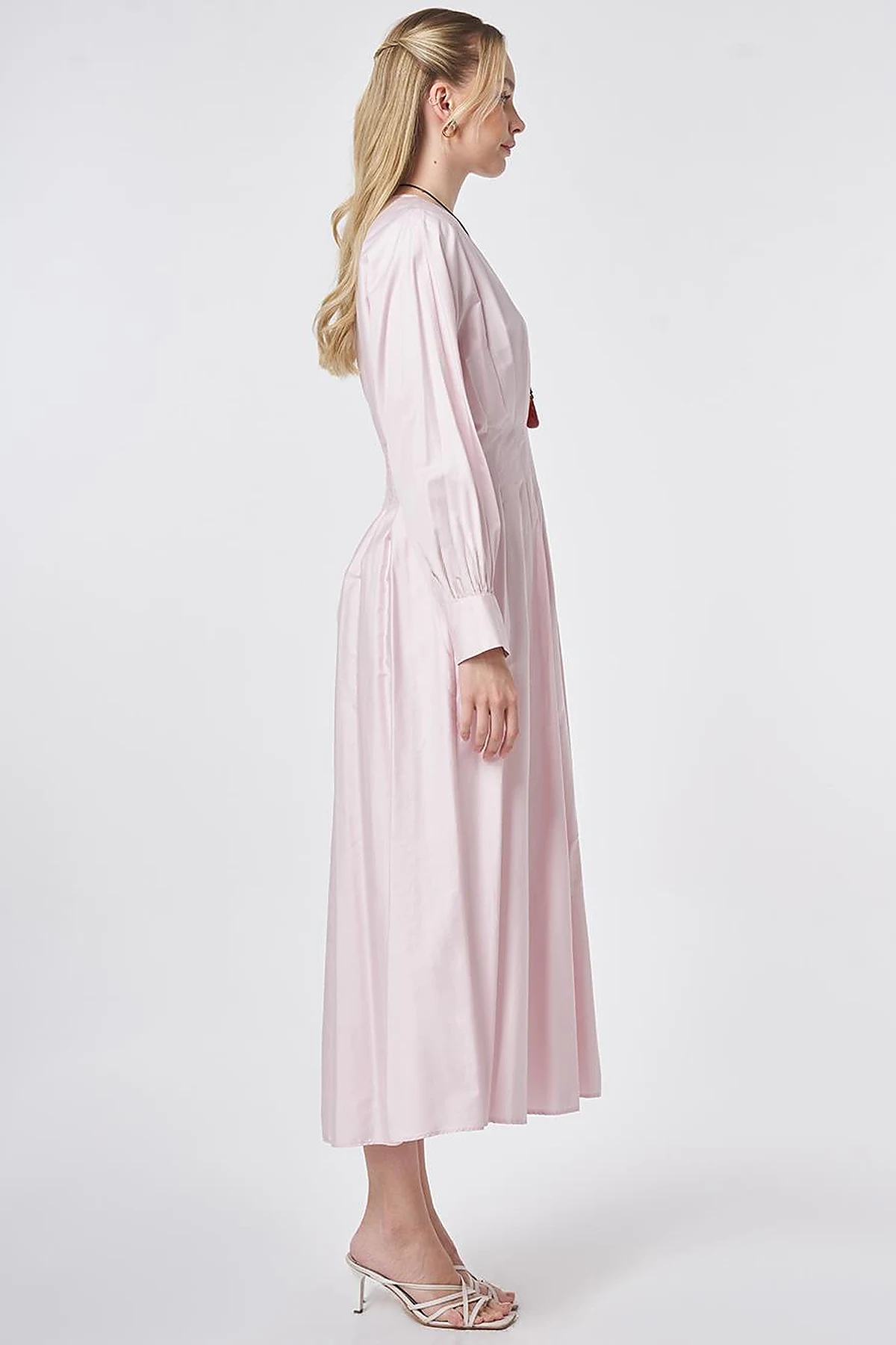 100% Cotton Pleated Detail Dress Powder Pink