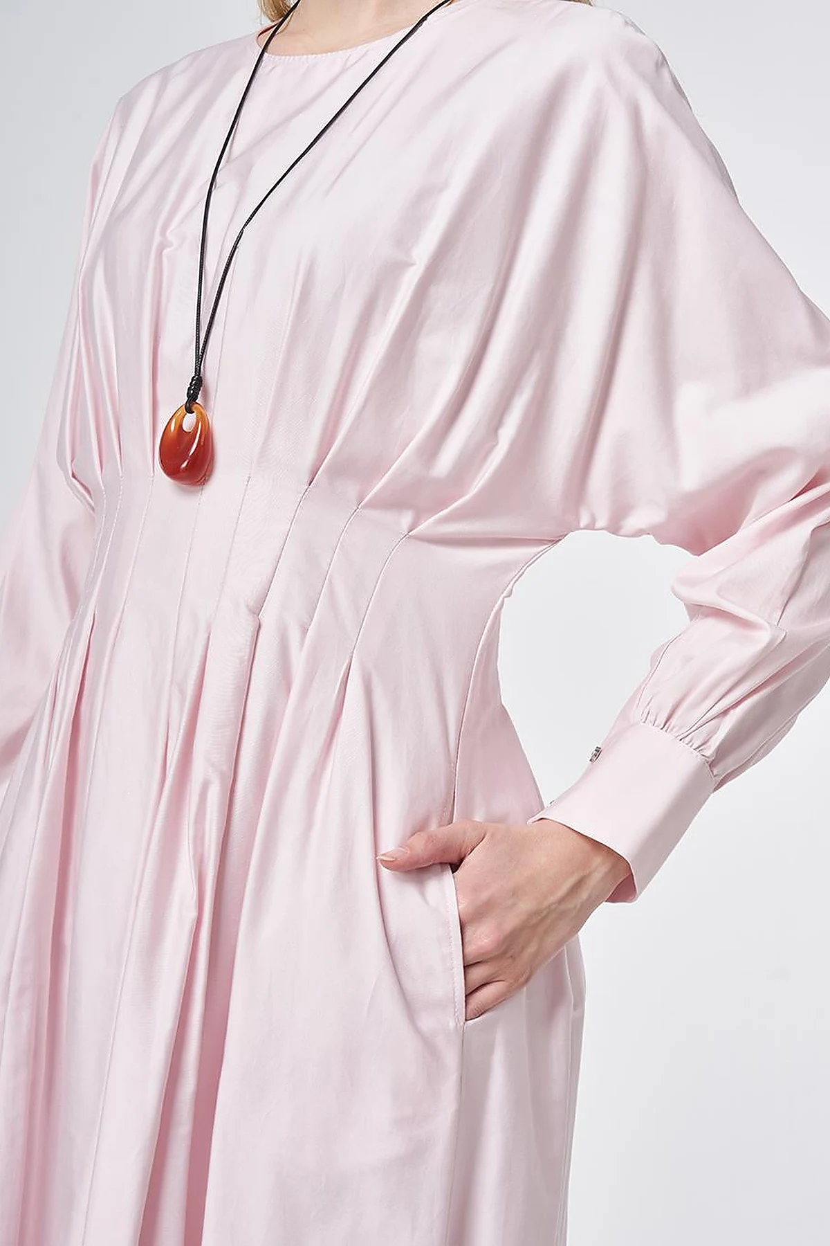 100% Cotton Pleated Detail Dress Powder Pink