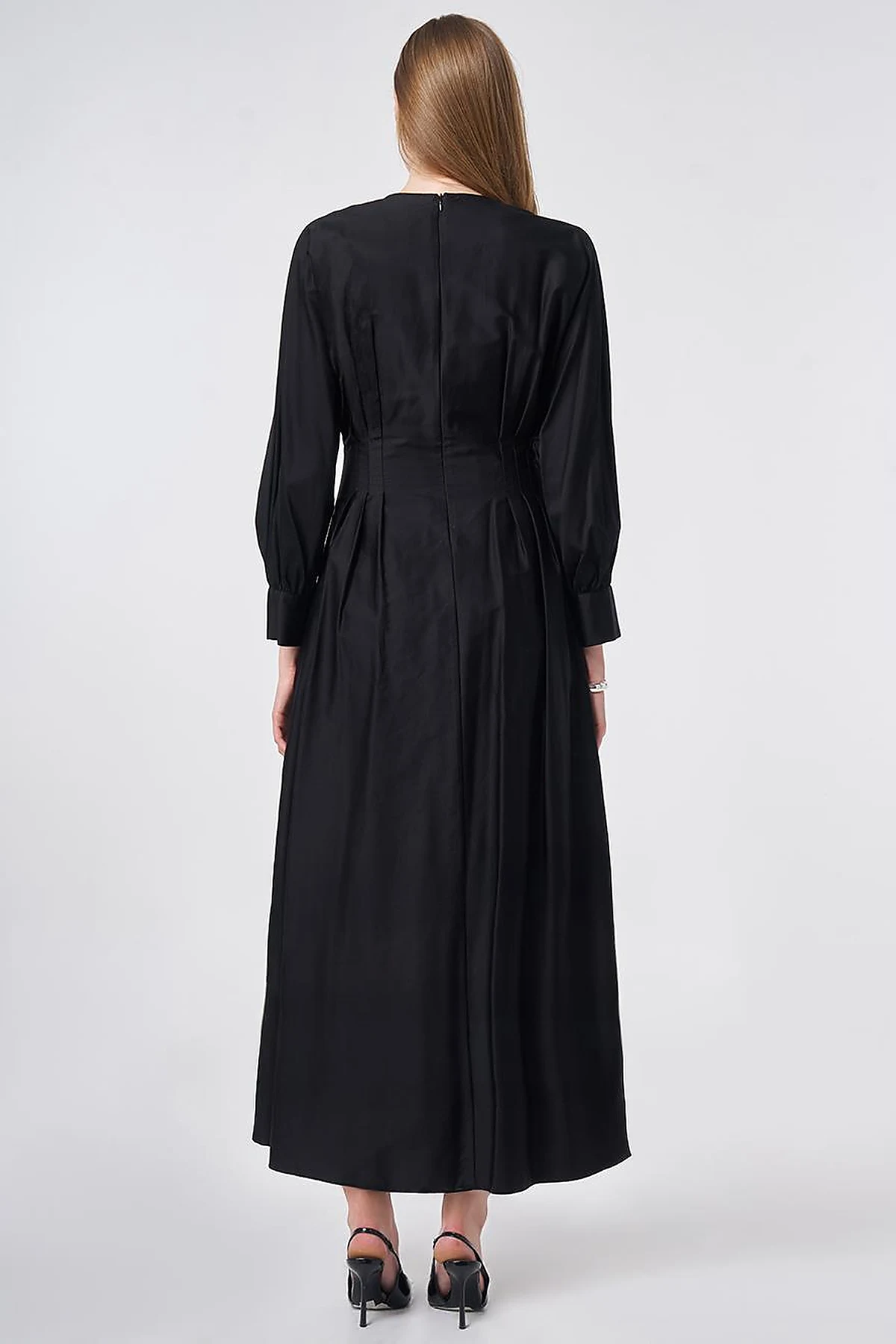 100% Cotton Pleated Detail Dress Black