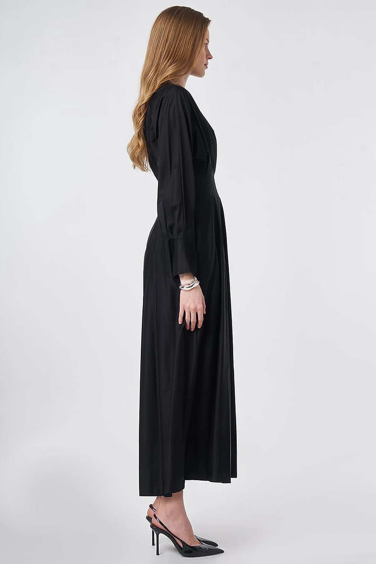 100% Cotton Pleated Detail Dress Black