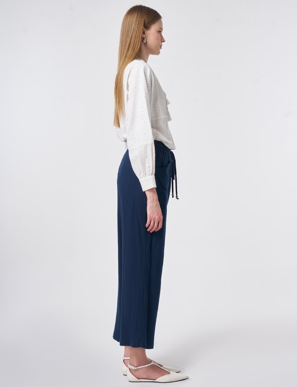 Wide-Pocket Muslin Pants Dark Navy