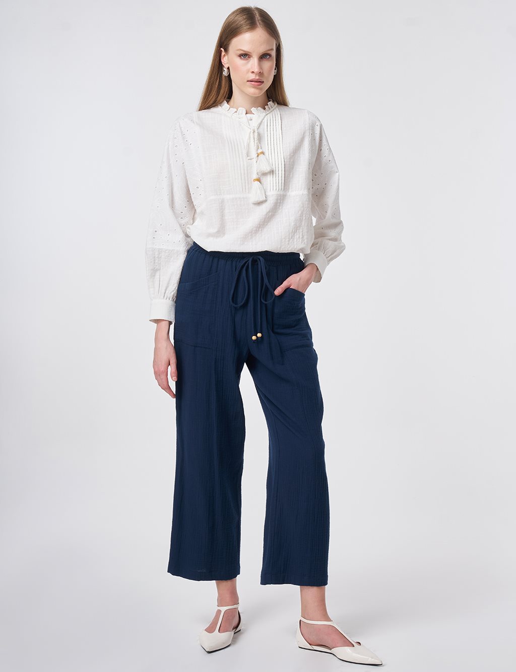 Wide-Pocket Muslin Pants Dark Navy