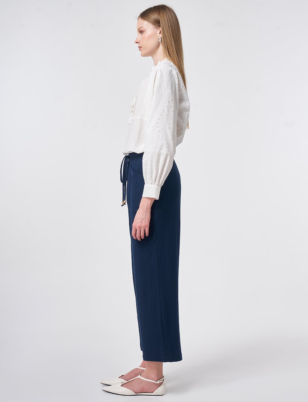 Wide-Pocket Muslin Pants Dark Navy