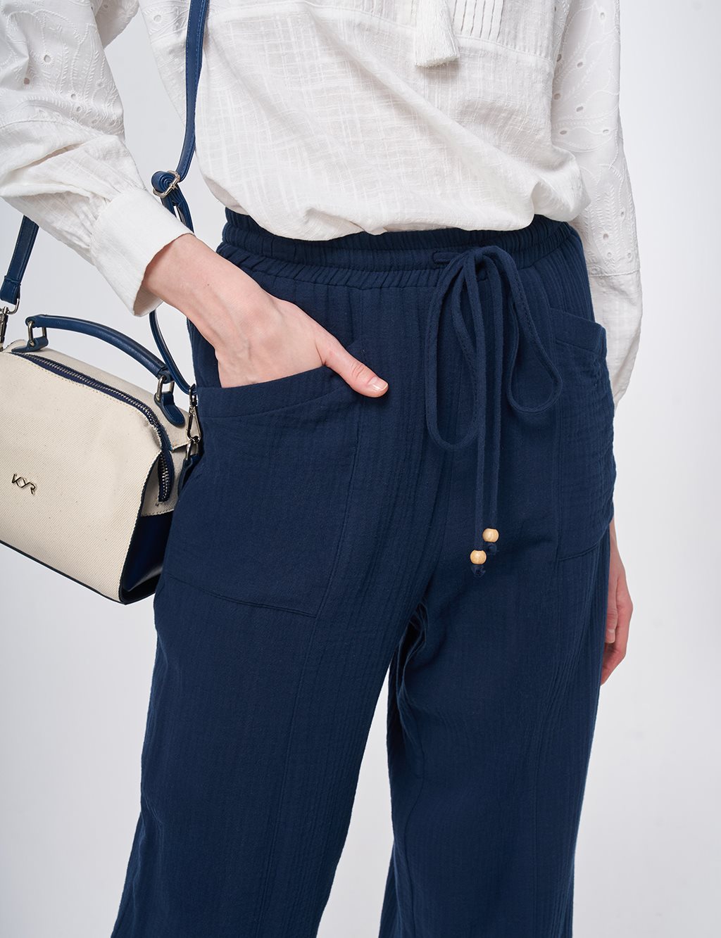 Wide-Pocket Muslin Pants Dark Navy