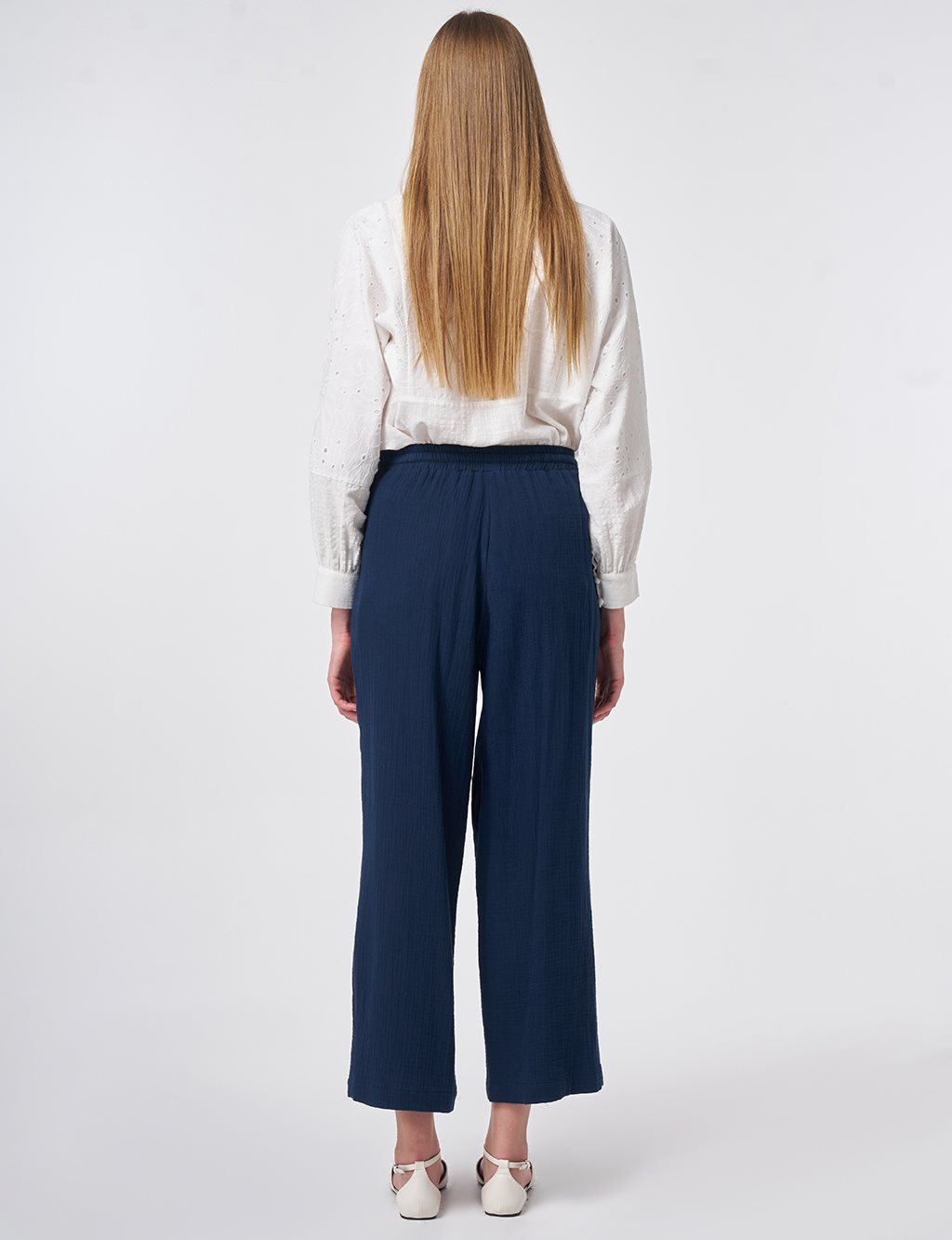 Wide-Pocket Muslin Pants Dark Navy