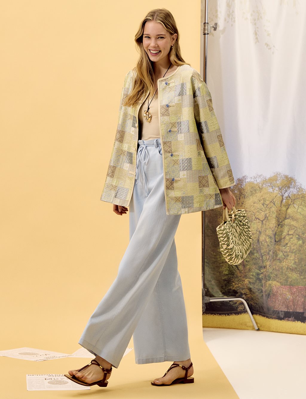 İp Kemerli Non Denim Pantolon Mavi 