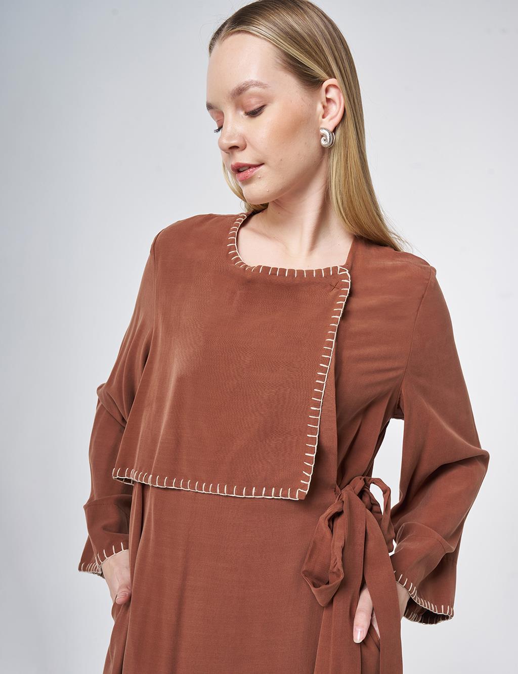 Topstitched Modal Throw-On Cardigan – Brown