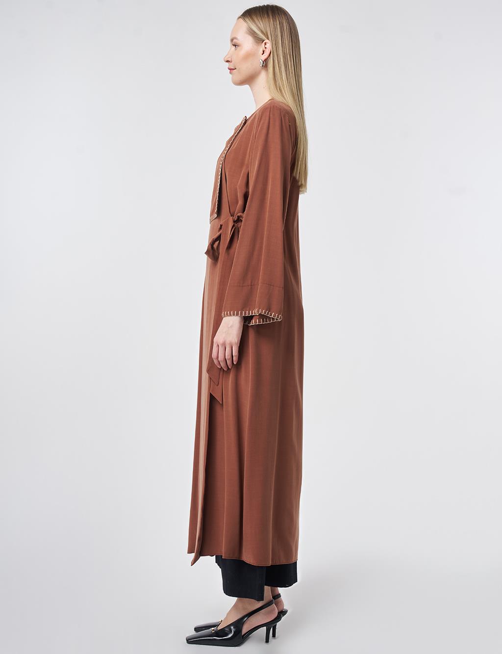 Topstitched Modal Throw-On Cardigan – Brown