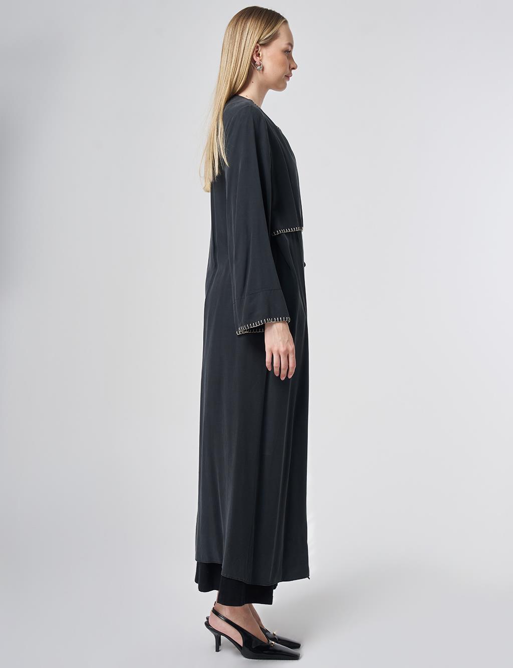 Topstitched Modal Throw-On Cardigan – Black