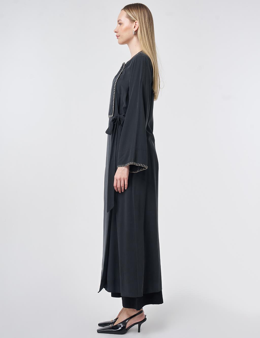 Topstitched Modal Throw-On Cardigan – Black