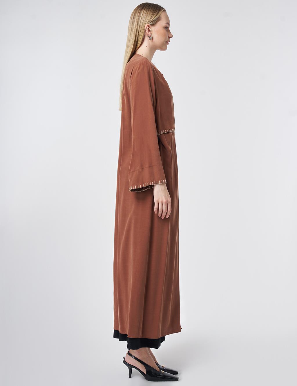 Topstitched Modal Throw-On Cardigan – Brown