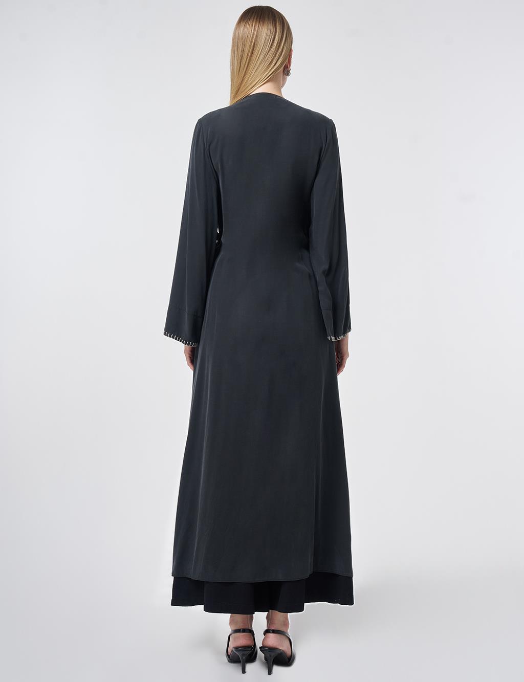 Topstitched Modal Throw-On Cardigan – Black