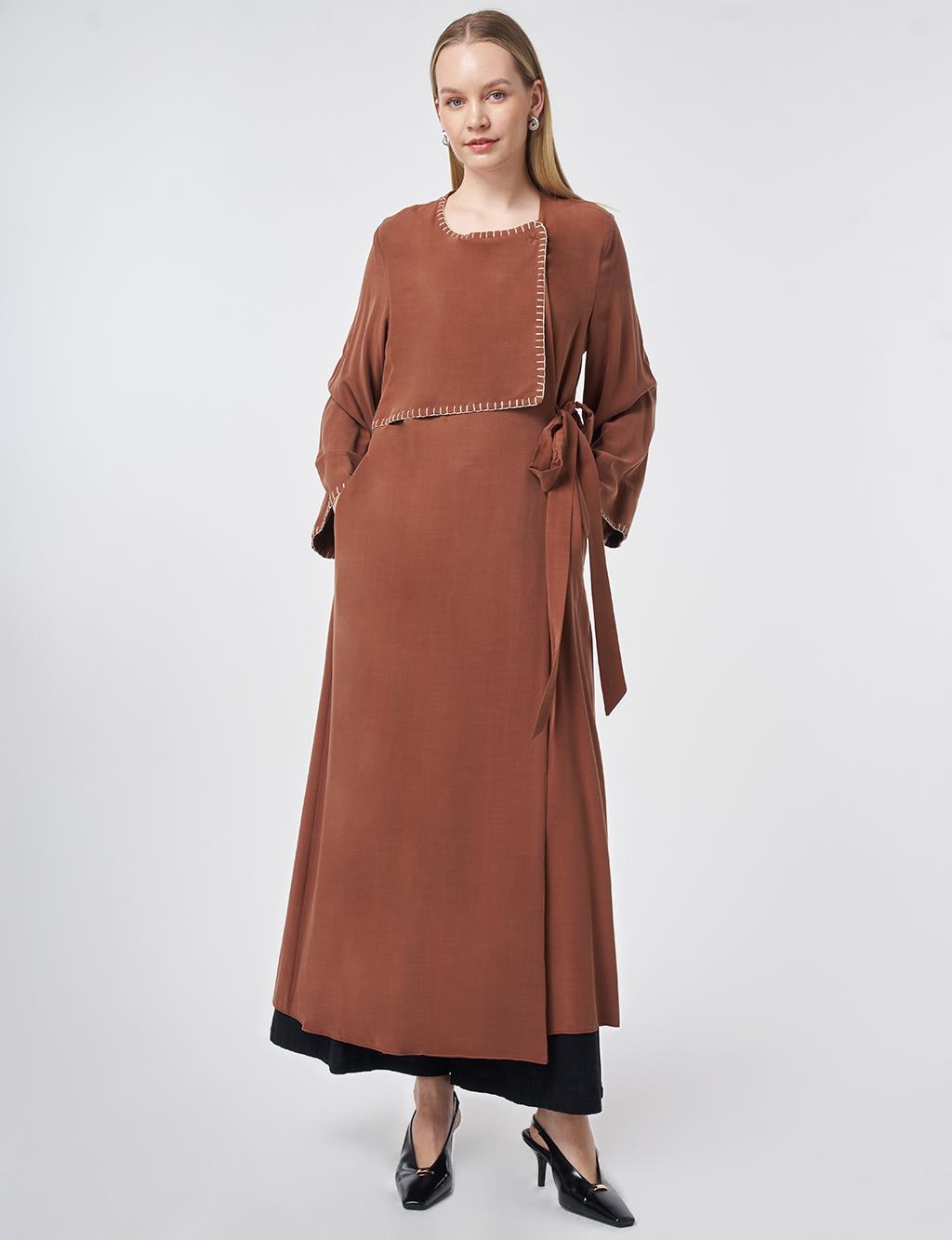 Topstitched Modal Throw-On Cardigan – Brown