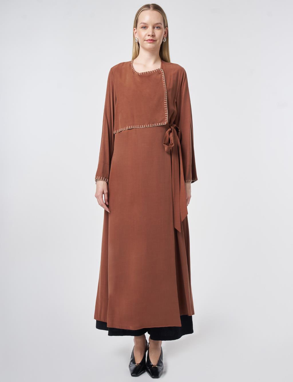 Topstitched Modal Throw-On Cardigan – Brown