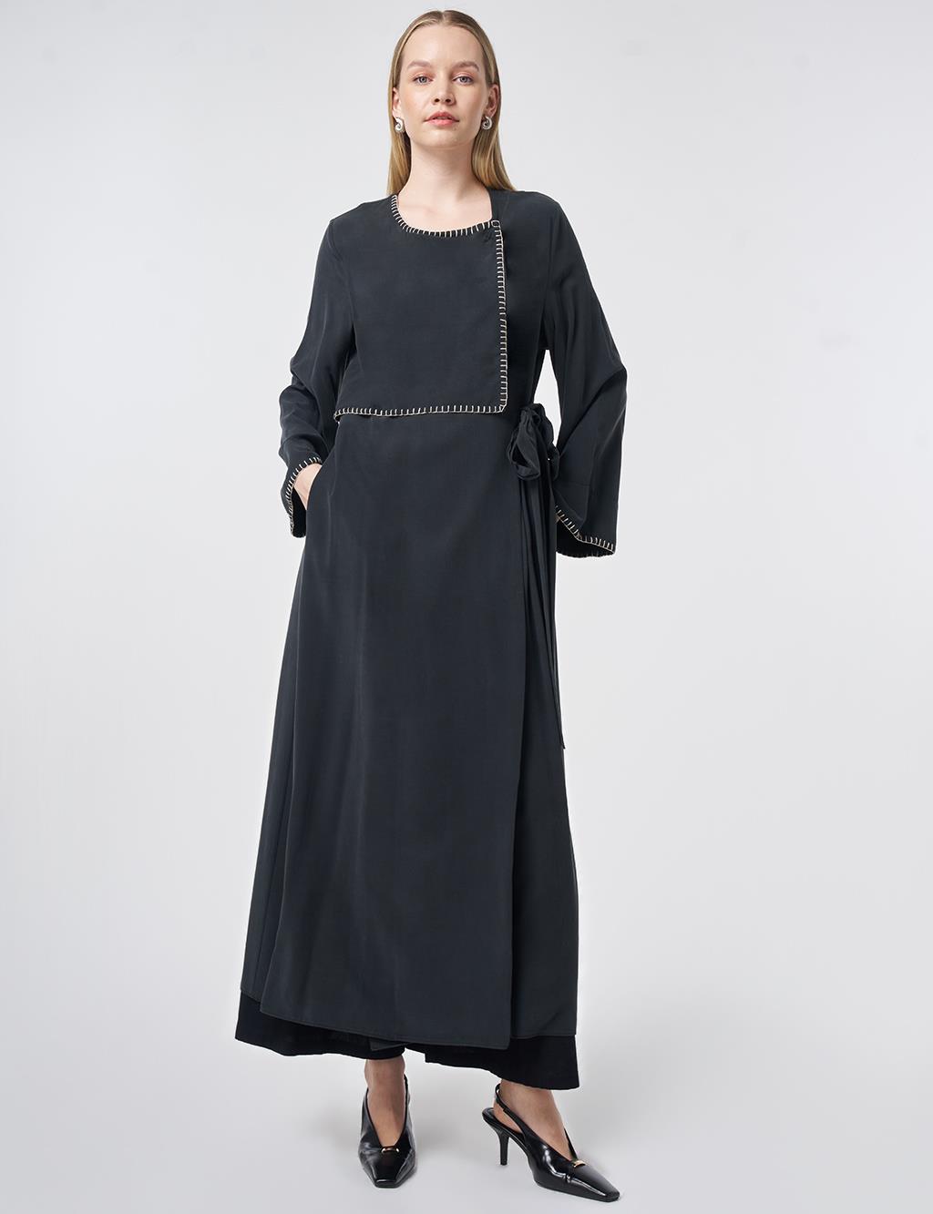 Topstitched Modal Throw-On Cardigan – Black