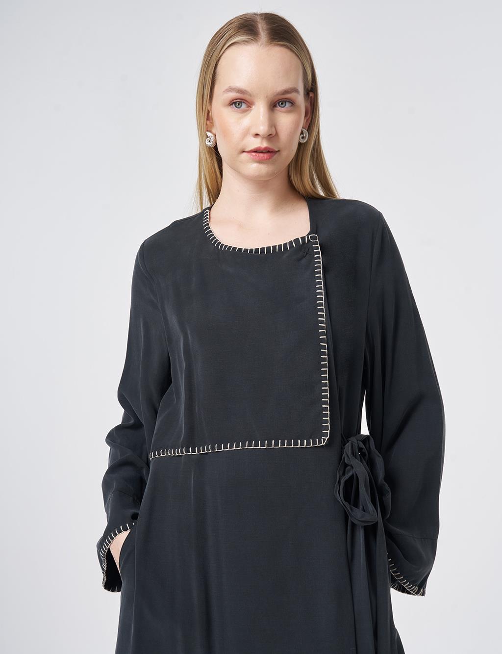 Topstitched Modal Throw-On Cardigan – Black
