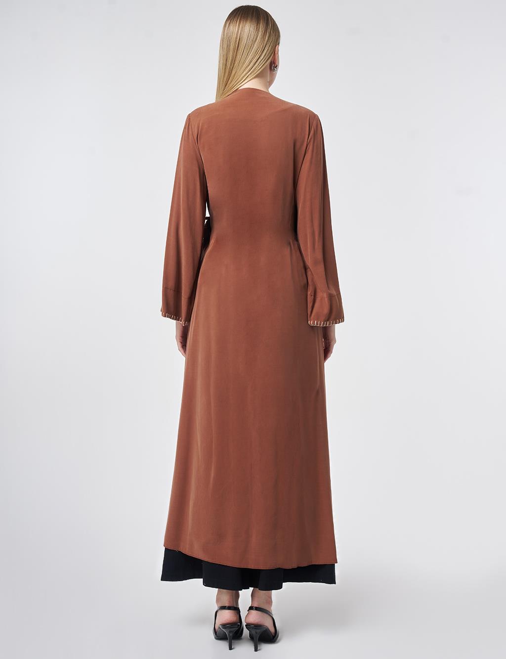 Topstitched Modal Throw-On Cardigan – Brown