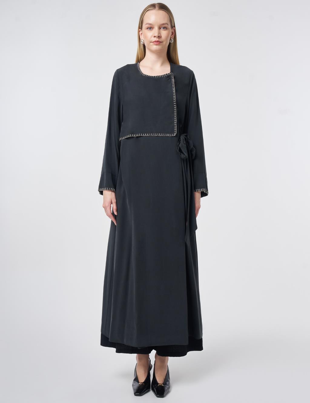 Topstitched Modal Throw-On Cardigan – Black