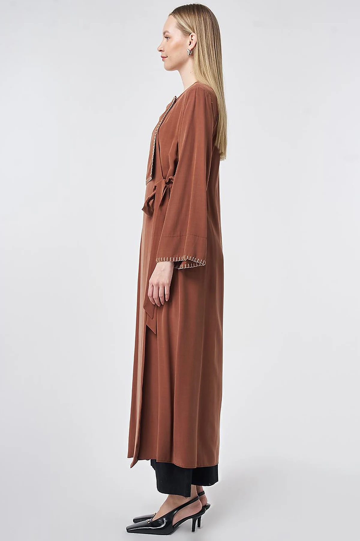 Topstitched Modal Throw-On Cardigan – Brown