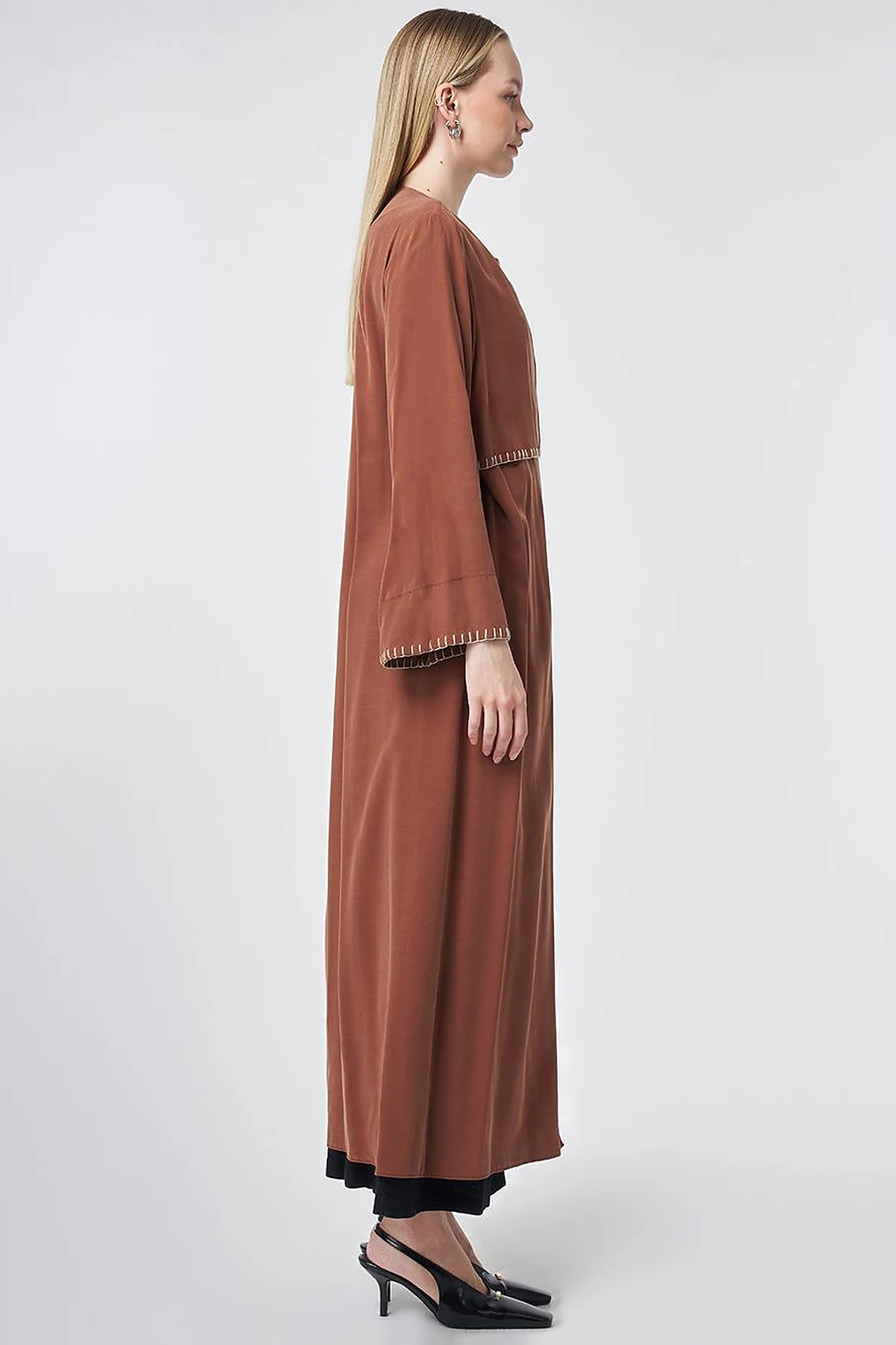 Topstitched Modal Throw-On Cardigan – Brown