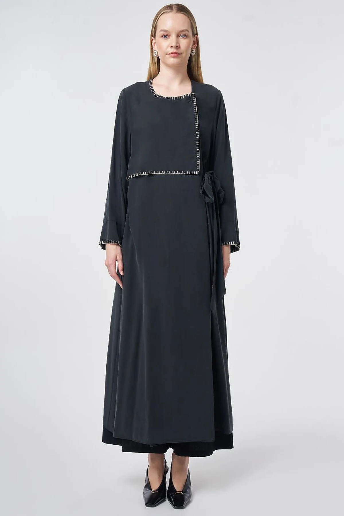 Topstitched Modal Throw-On Cardigan – Black