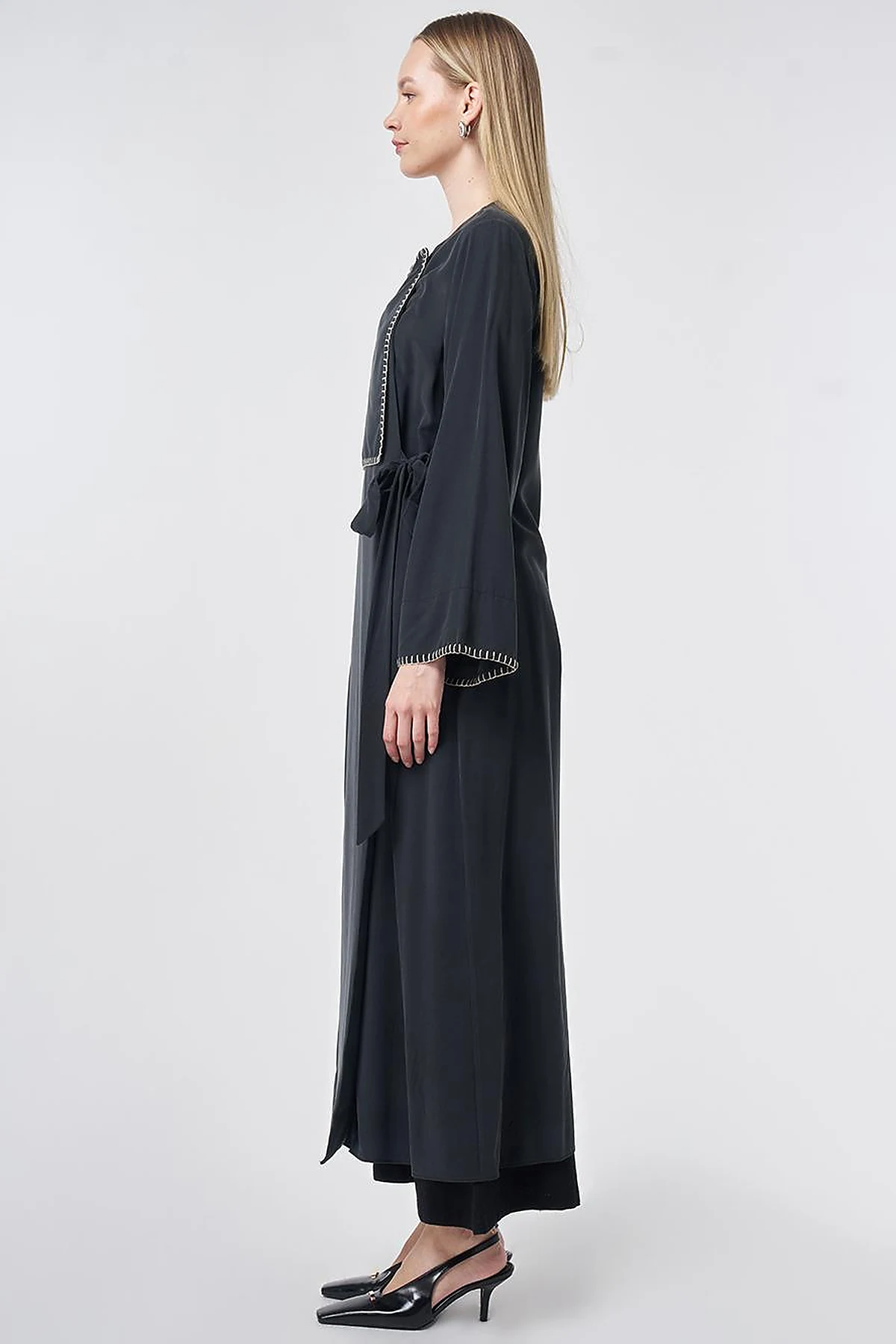 Topstitched Modal Throw-On Cardigan – Black
