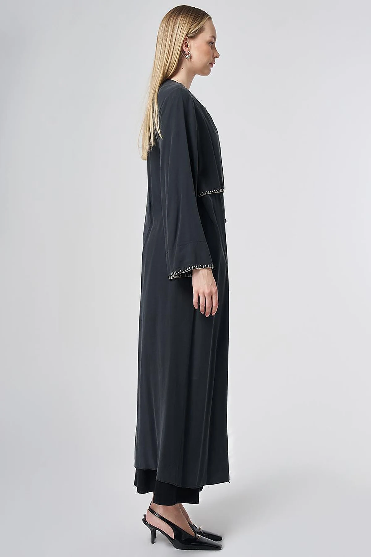 Topstitched Modal Throw-On Cardigan – Black