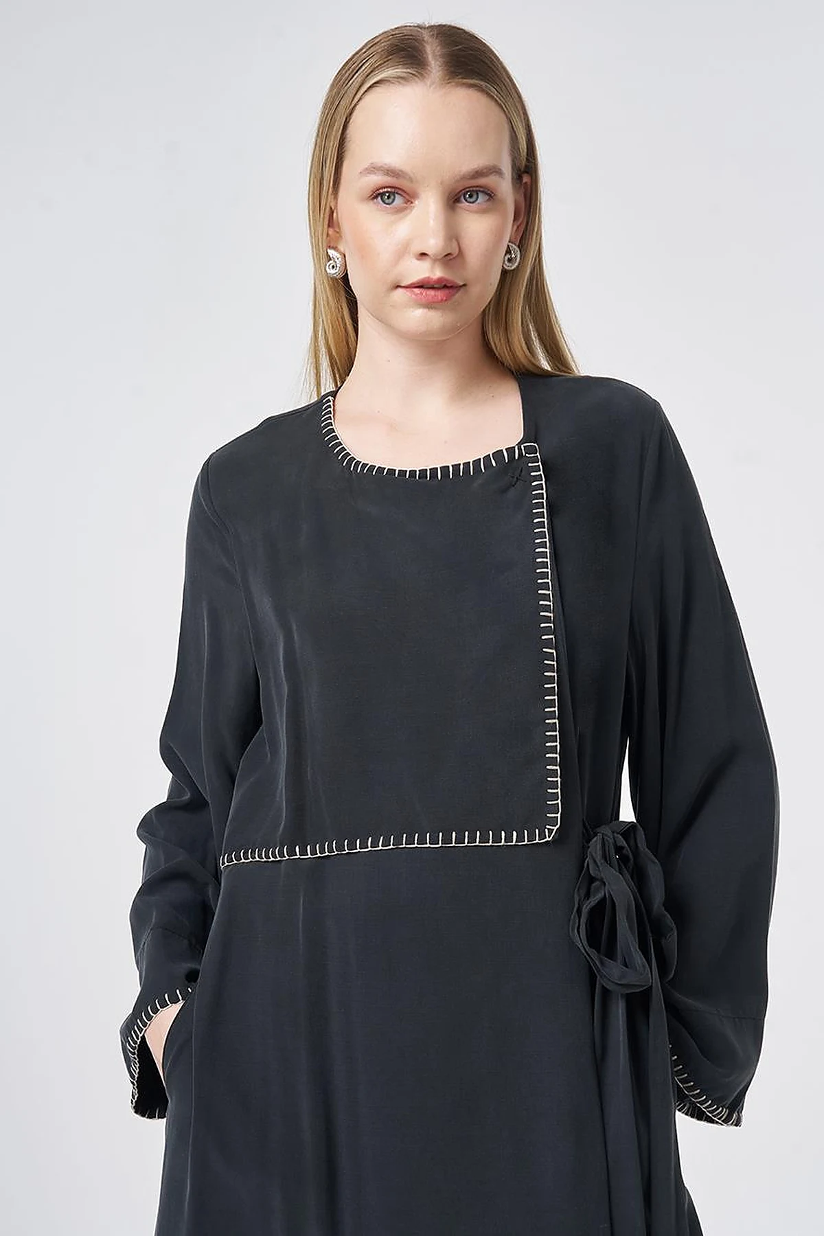 Topstitched Modal Throw-On Cardigan – Black
