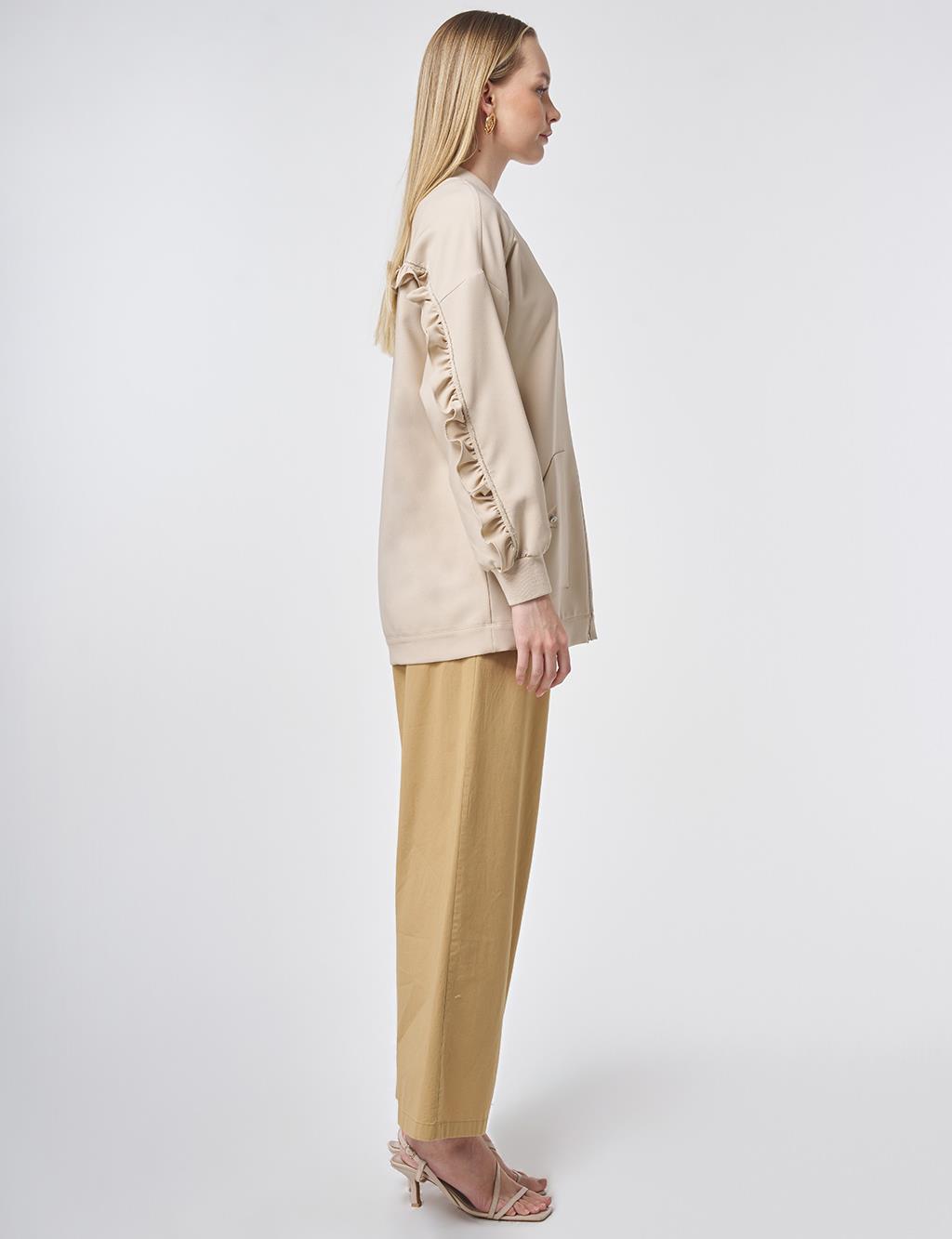 Ruffle-Detail College Collar Jacket – Stone