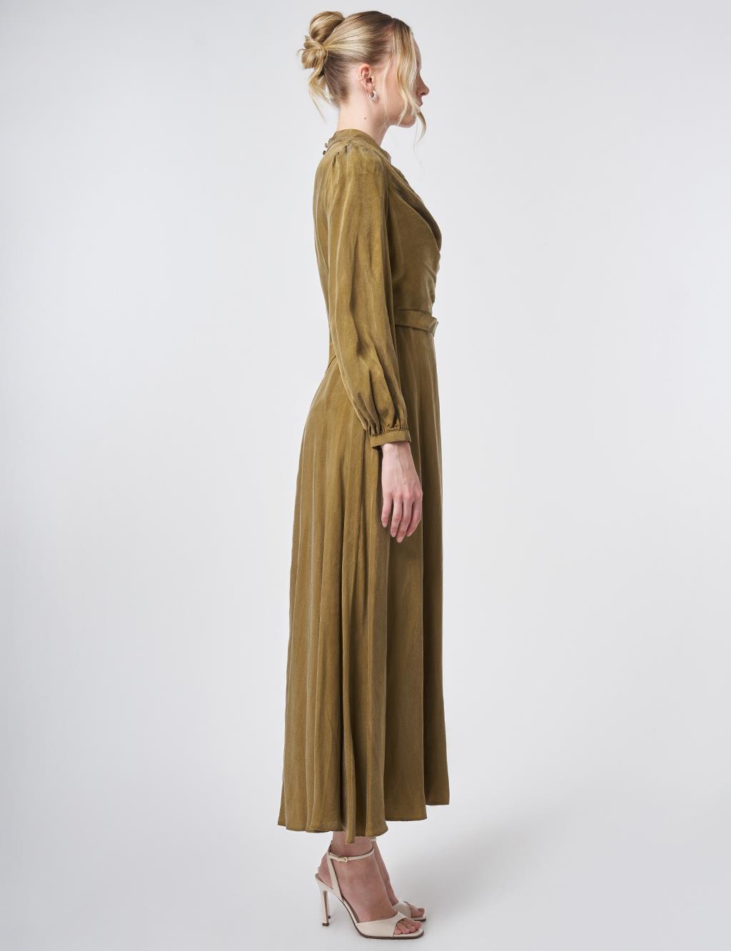 100% Lyocell Cowl Neck Dress – Dark Olive