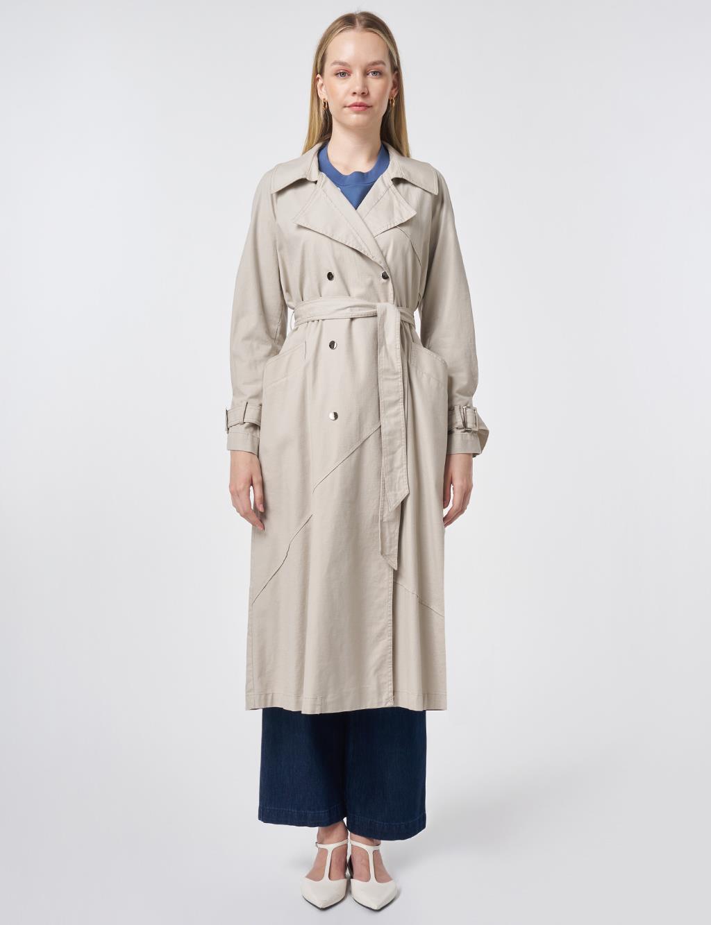 Stitch-Detail Trench Coat – Stone