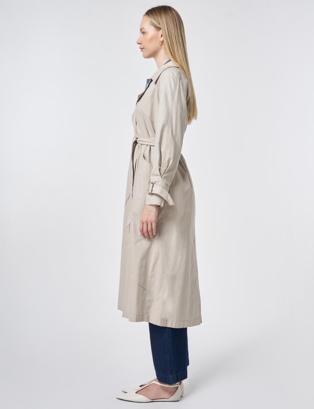 Stitch-Detail Trench Coat – Stone