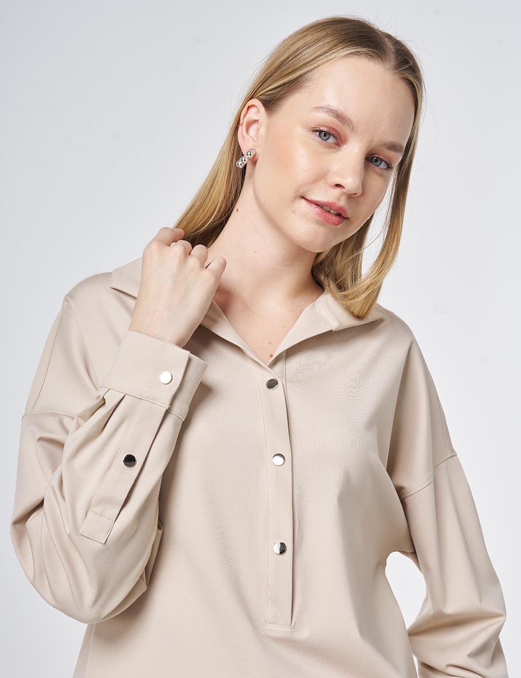 Polo Collar Rayon Sweatshirt – Stone