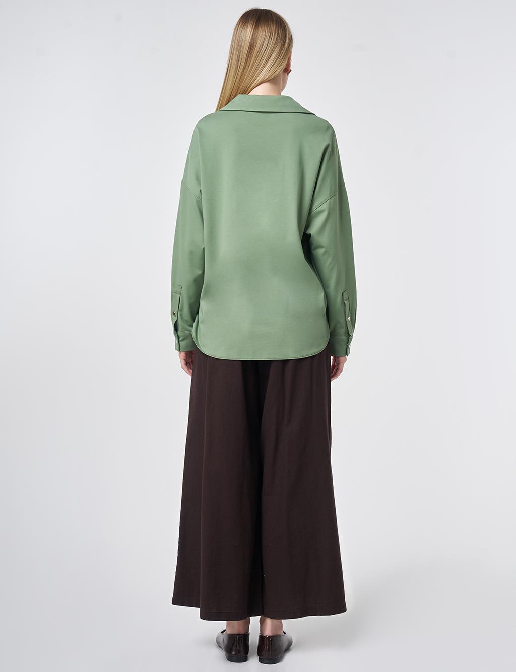 Polo Collar Rayon Sweatshirt – Moss Green