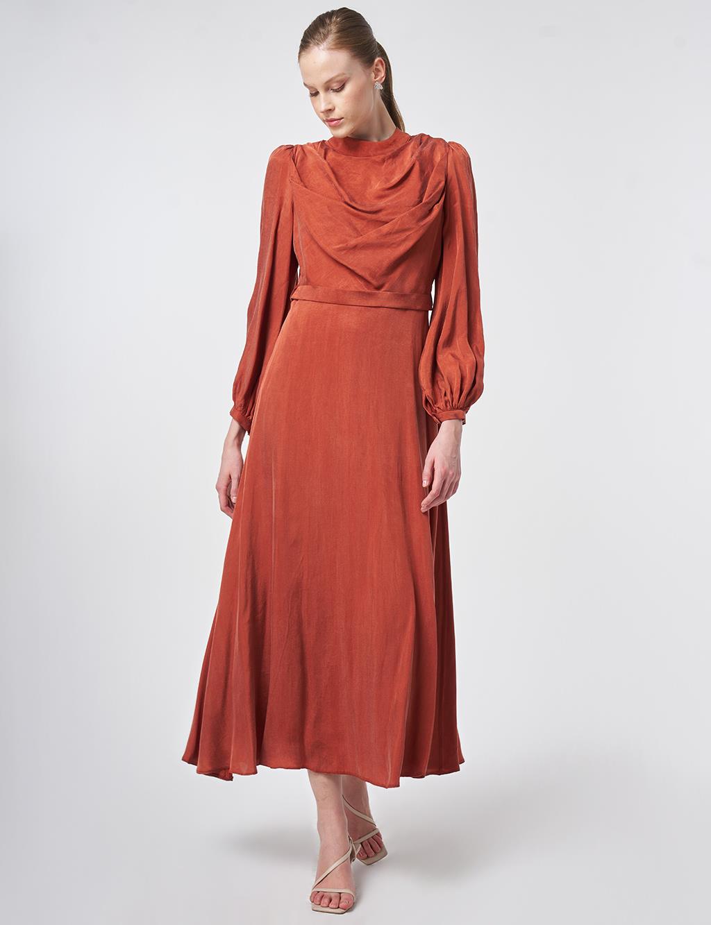 100% Lyocell Cowl Neck Dress – Terracotta