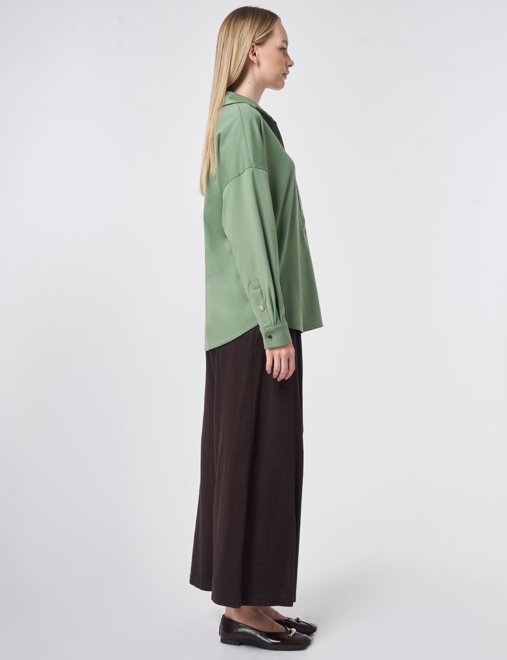 Polo Collar Rayon Sweatshirt – Moss Green