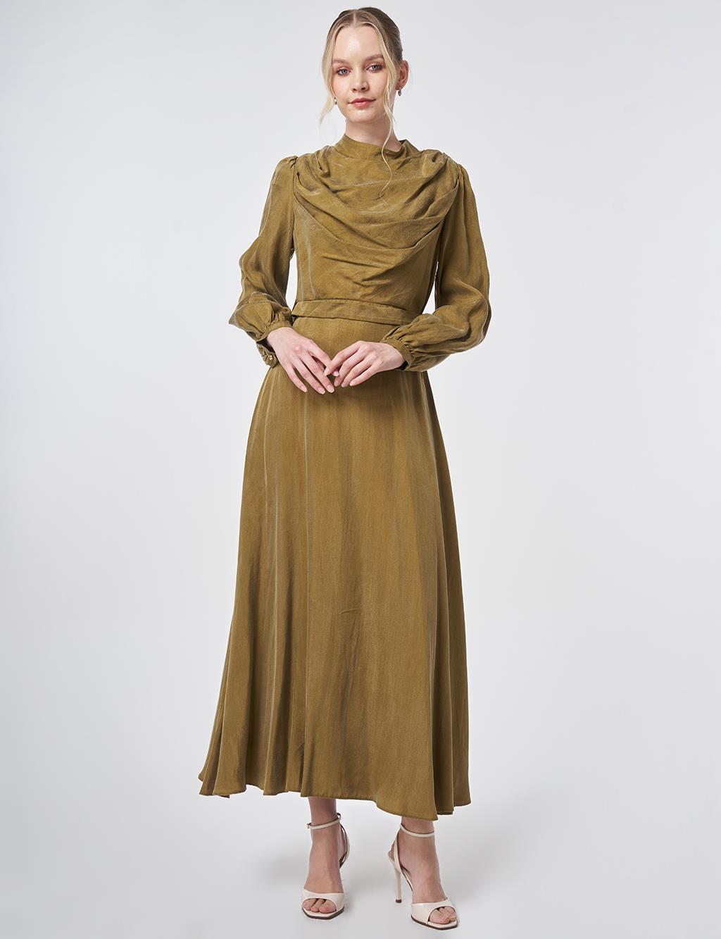 100% Lyocell Cowl Neck Dress – Dark Olive