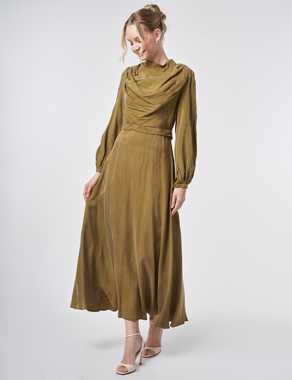 100% Lyocell Cowl Neck Dress – Dark Olive