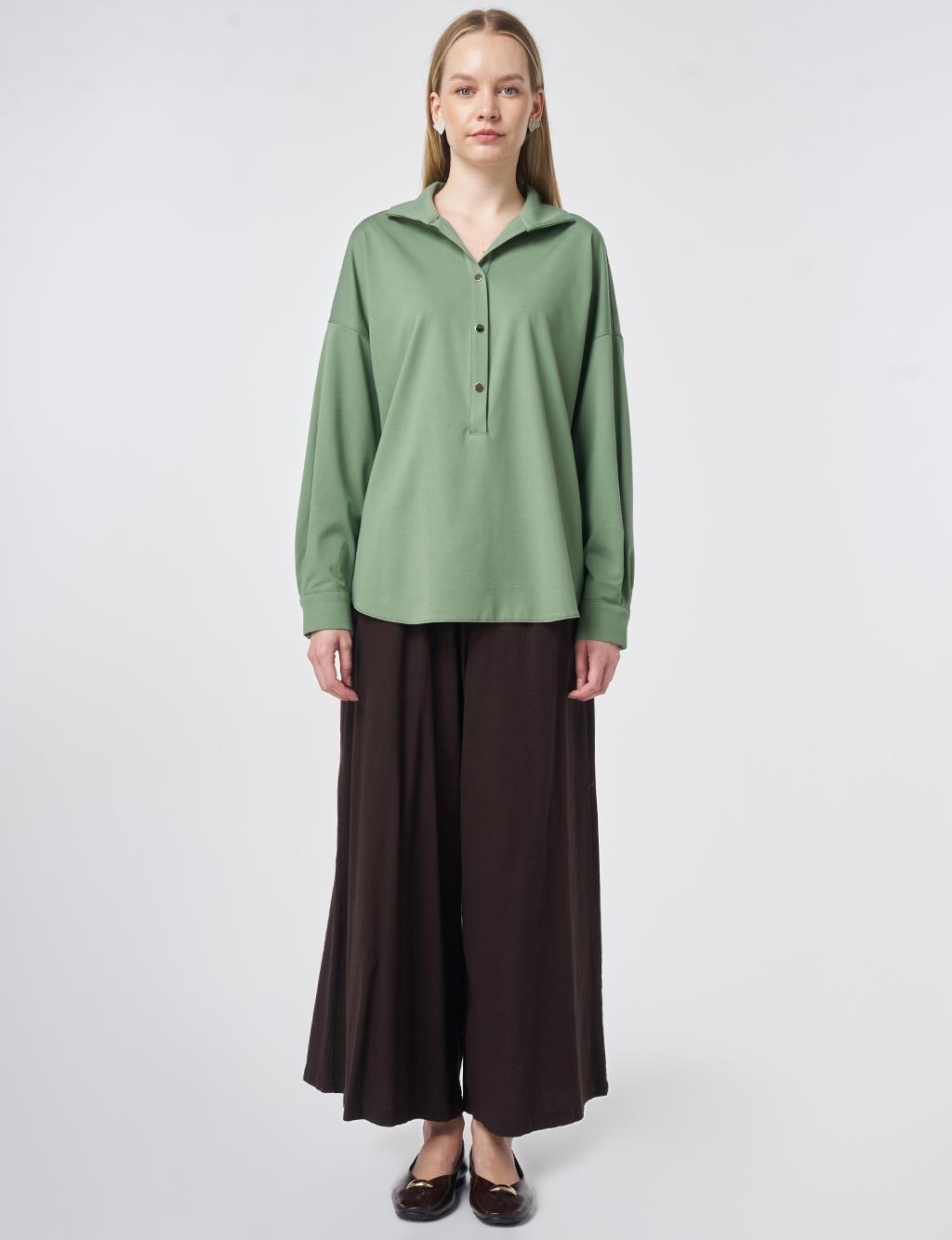 Polo Collar Rayon Sweatshirt – Moss Green