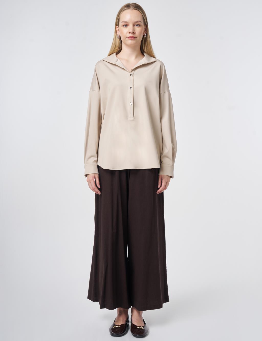 Polo Collar Rayon Sweatshirt – Stone