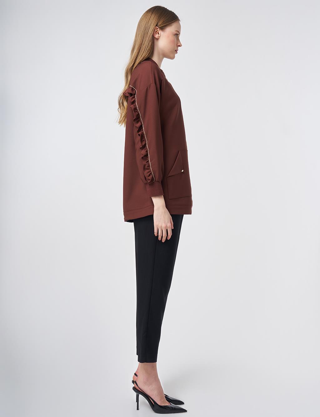 Ruffle-Detail College Collar Jacket – Chocolate