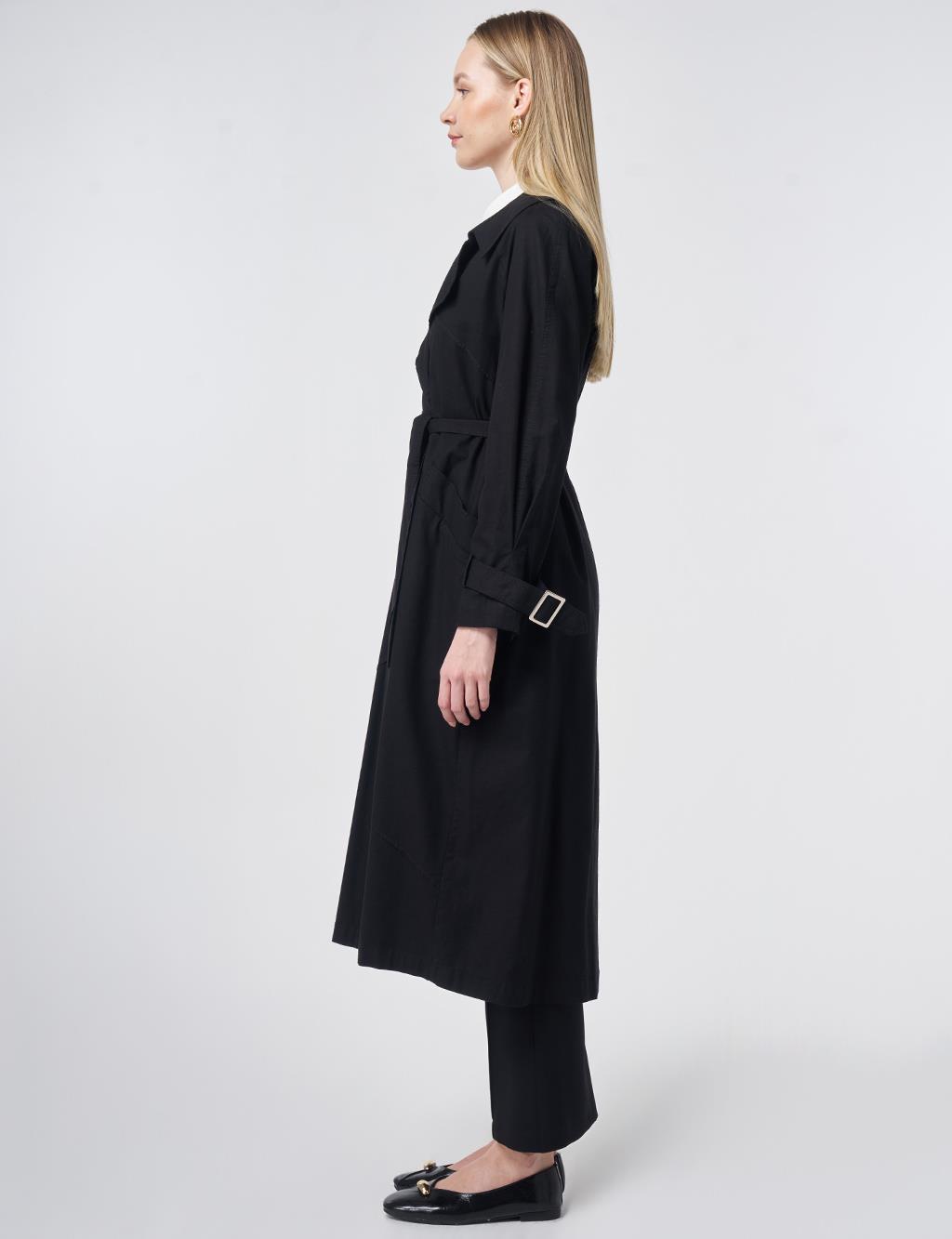 Stitch-Detail Trench Coat – Black