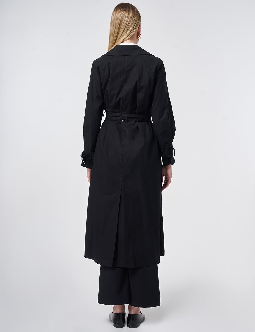 Stitch-Detail Trench Coat – Black