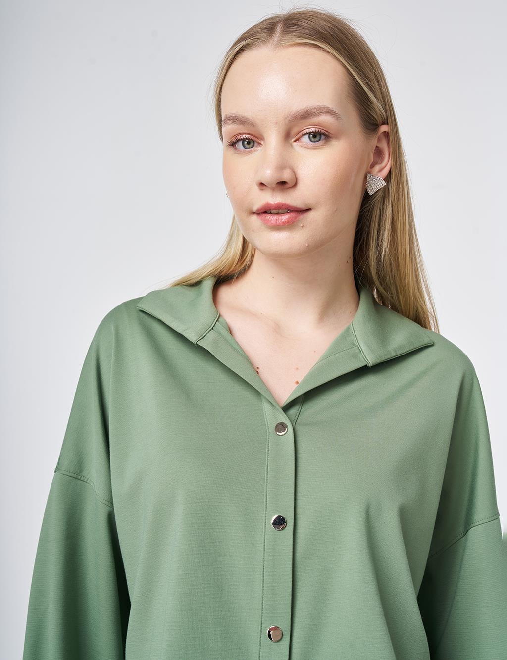 Polo Collar Rayon Sweatshirt – Moss Green