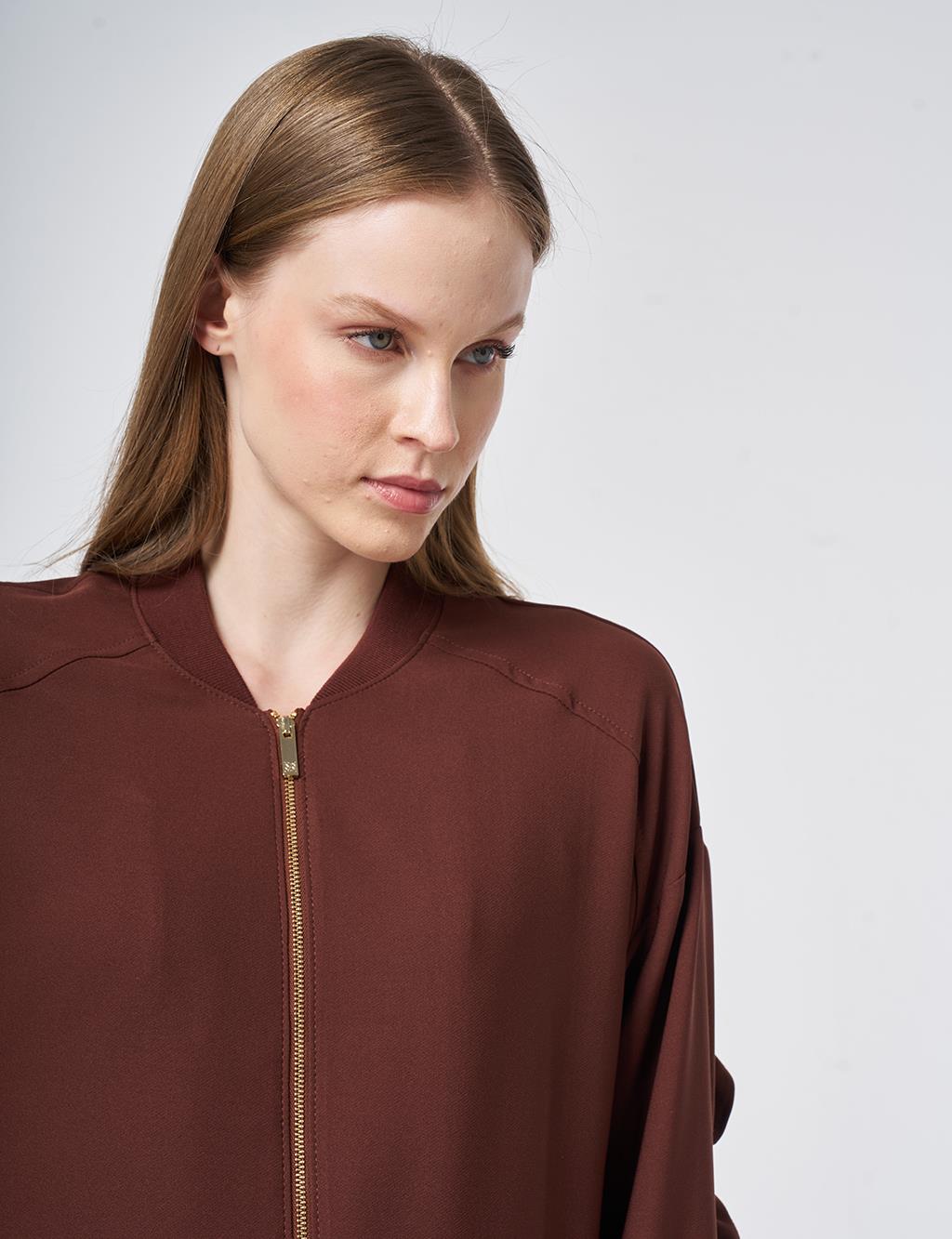 Ruffle-Detail College Collar Jacket – Chocolate