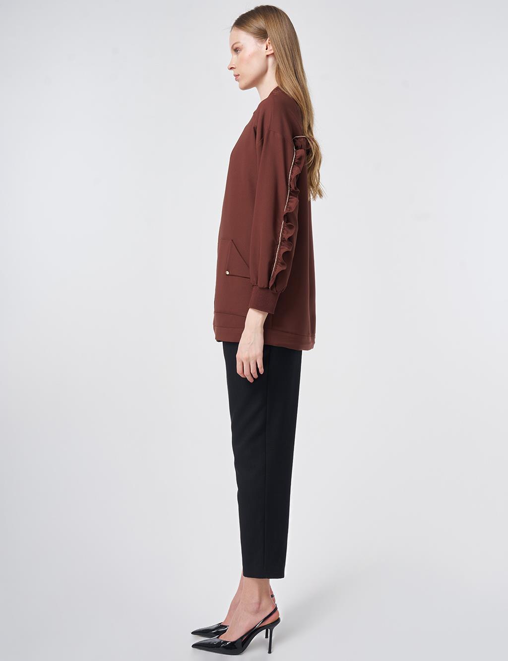 Ruffle-Detail College Collar Jacket – Chocolate